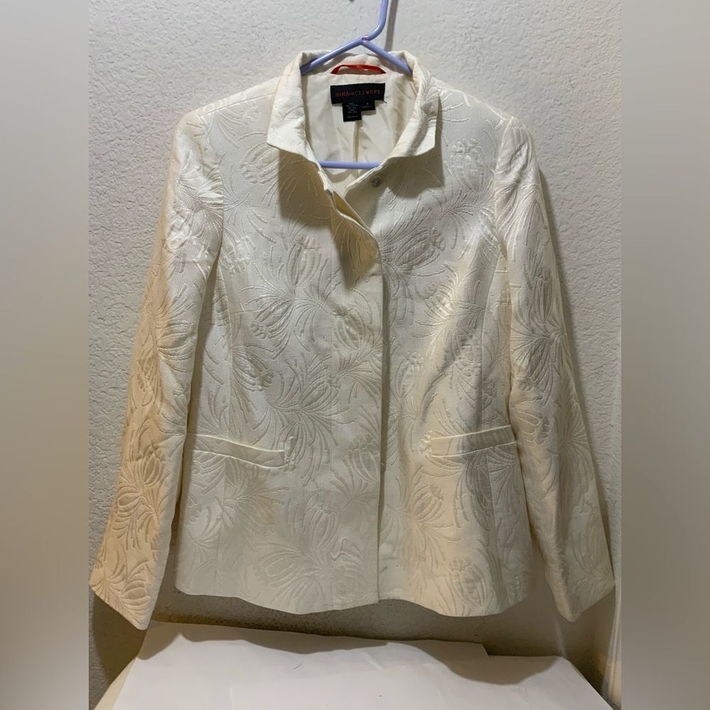 Nina McLemore Jacquard Silk/Cotton Blend button Front Blazer White Size 8
